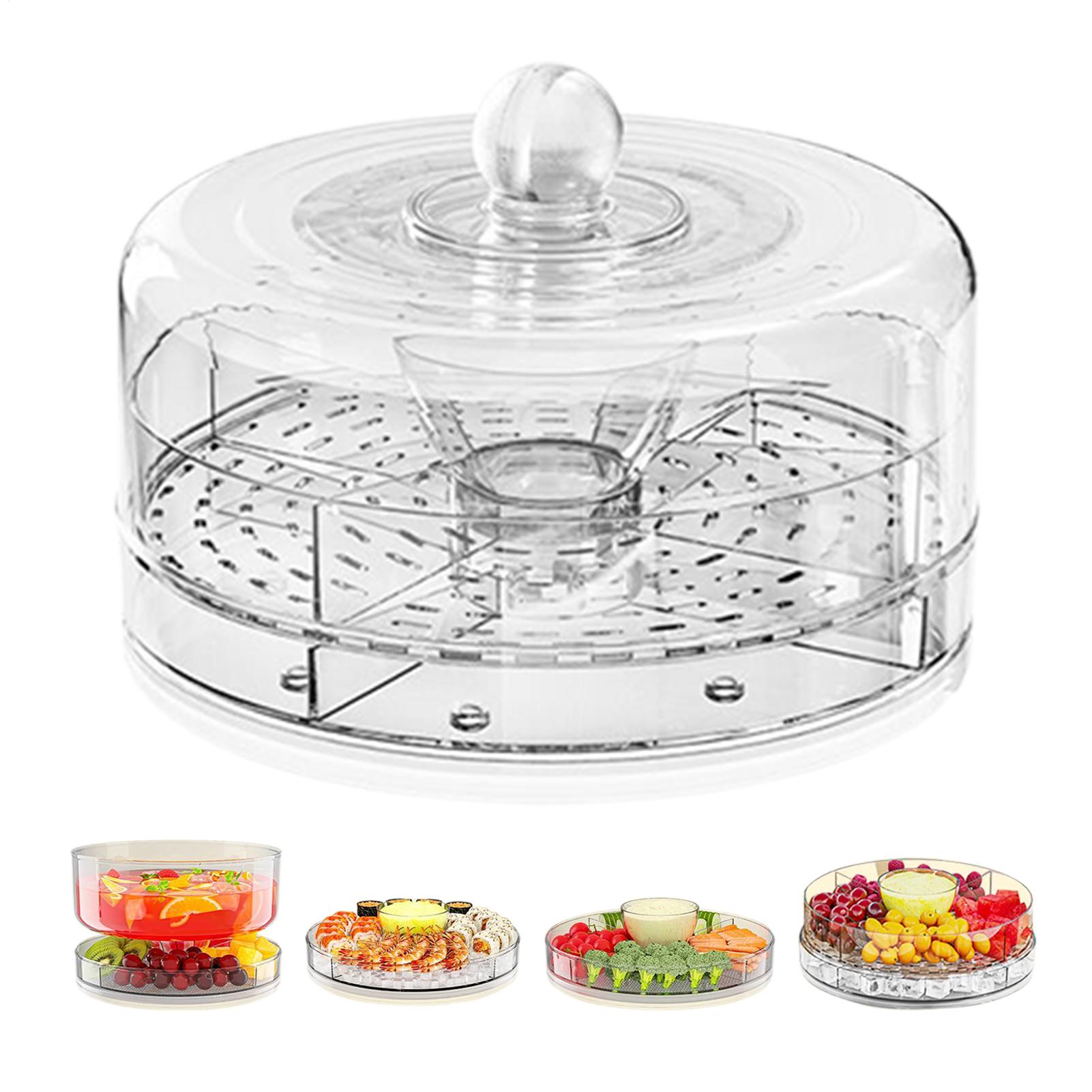 

Вращающийся охлаждаемый поднос для овощей с прозрачной крышкой, 4 отделения, многофункциональный контейнер для хранения свежих продуктов, для овощей, суши, закусок China Mainland