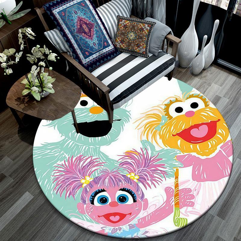 Sesame Street,Round Area Rug,Carpet Rug for Living Room Bedroom Sofa Playroom Decor,Non-slip Floor Mat