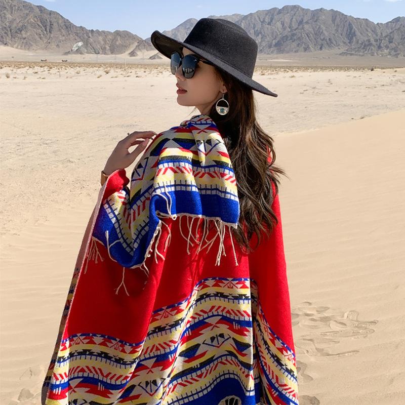 Vintage Ethnic Style Tassel Warm Versatile Large Scarf For Women Travel Shawl