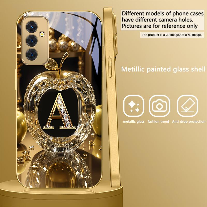 Kristallgyllene bokstav 'A' För Samsung Galaxy S 21 S22 S23 Plus S24 Ultra S20 FE 25Ultra S21+ S9+ 22Plus Gyllene glasfodral för telefon