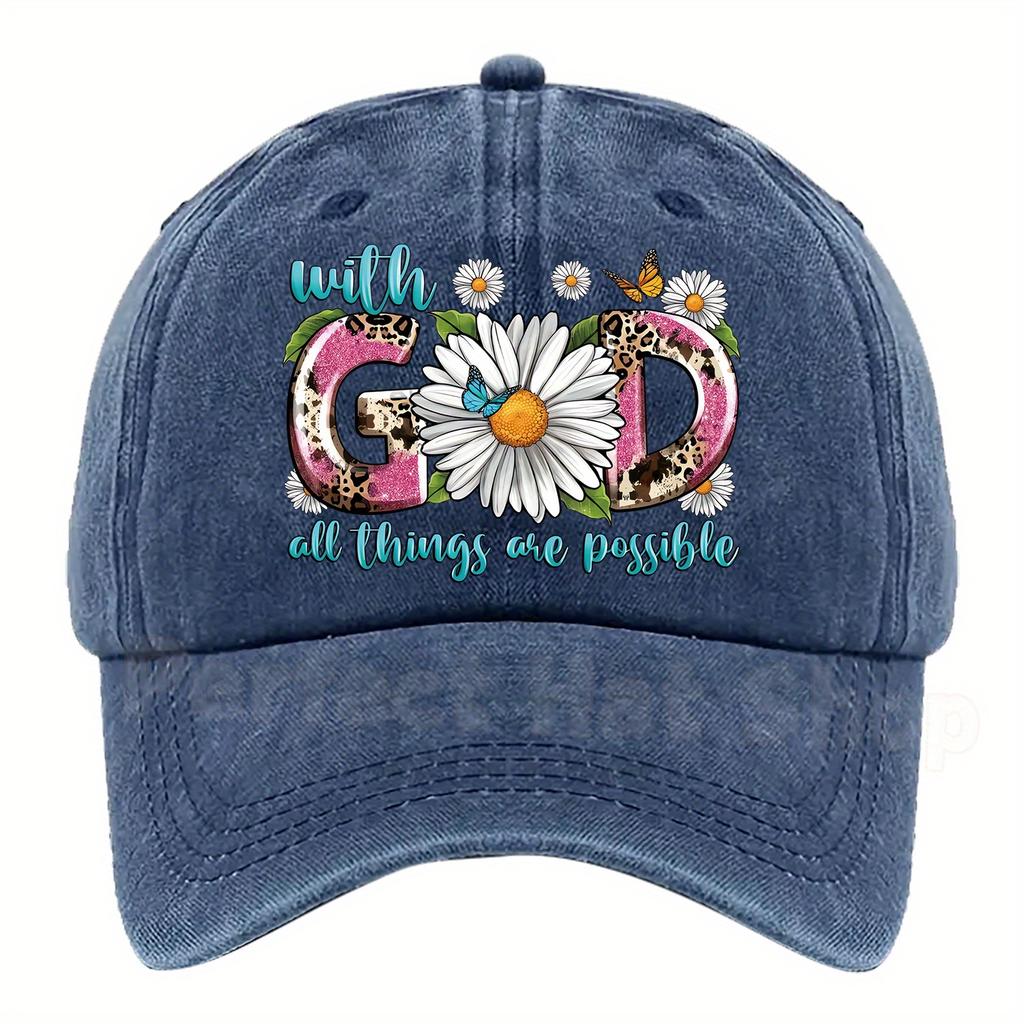 Adjustable Baseball Cap with With GOD All Things Are Possible Colorful Print  Breathable Polyester Machine Washable