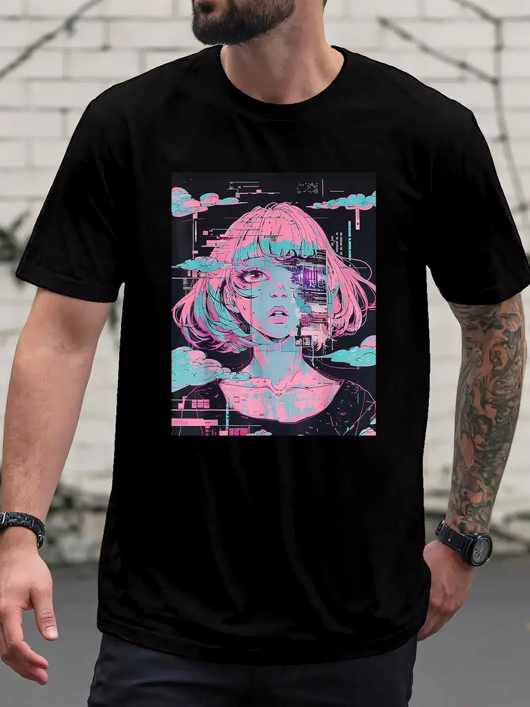 Cyberpunk Girl Graphic Print Short Sleeve Tshirt - Light ...