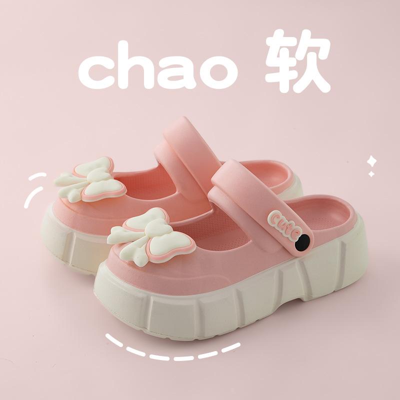Mary Jane Bag Head Slippers Summer New Wear Non-slip Thick-soled Ins Bow Popular Sandals