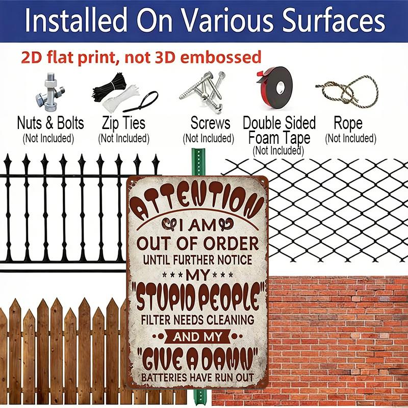 2D Flat 1pc Aluminum Sign Attention I Am Out of Order Until Further Notice Funny Sarcastic Wall Decor Plaque for Home Office Bedroom