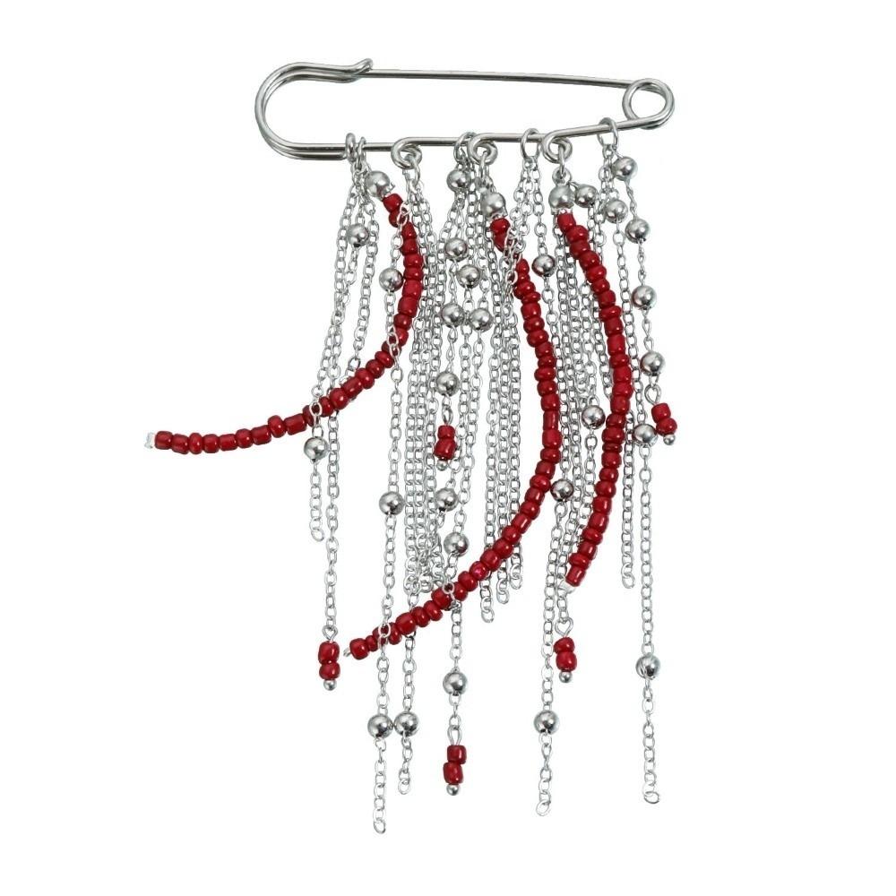 Clothes Ornaments Tassel Chain Brooch Geometric Rice Pearl Tassel Brooches  Female серебряный