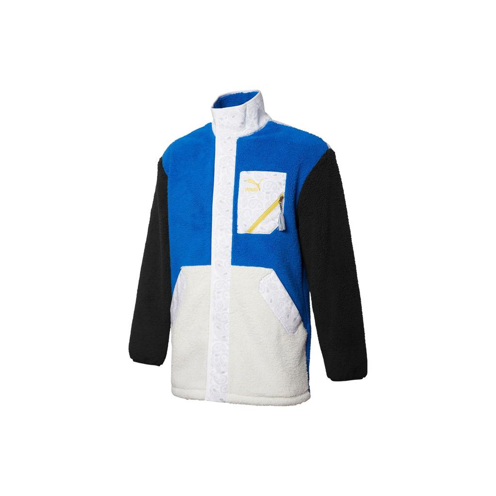 PUMA Paisley Cashew Flower Pocket Patchwork Sherpa-Lined Stand Collar Jacket Unisex Jacket Stone-Blue 534984-39