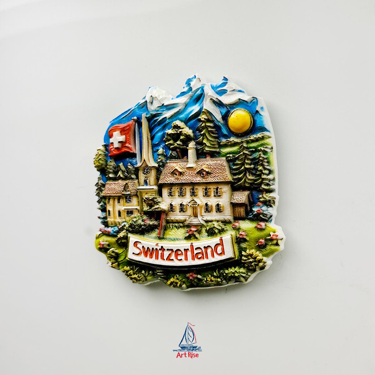 

Swiss Refrigerator Magnet: Modern Nordic Home Decor - Interlaken, Bern, Montreux Design Gift