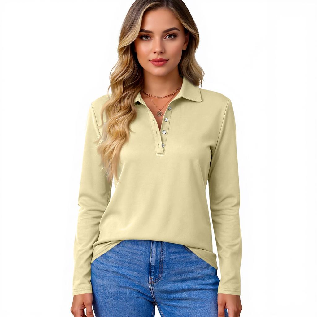Women's Fashion Casual Lapel Short Long Sleeve Solid Color Shirt Women's Button Up Tops