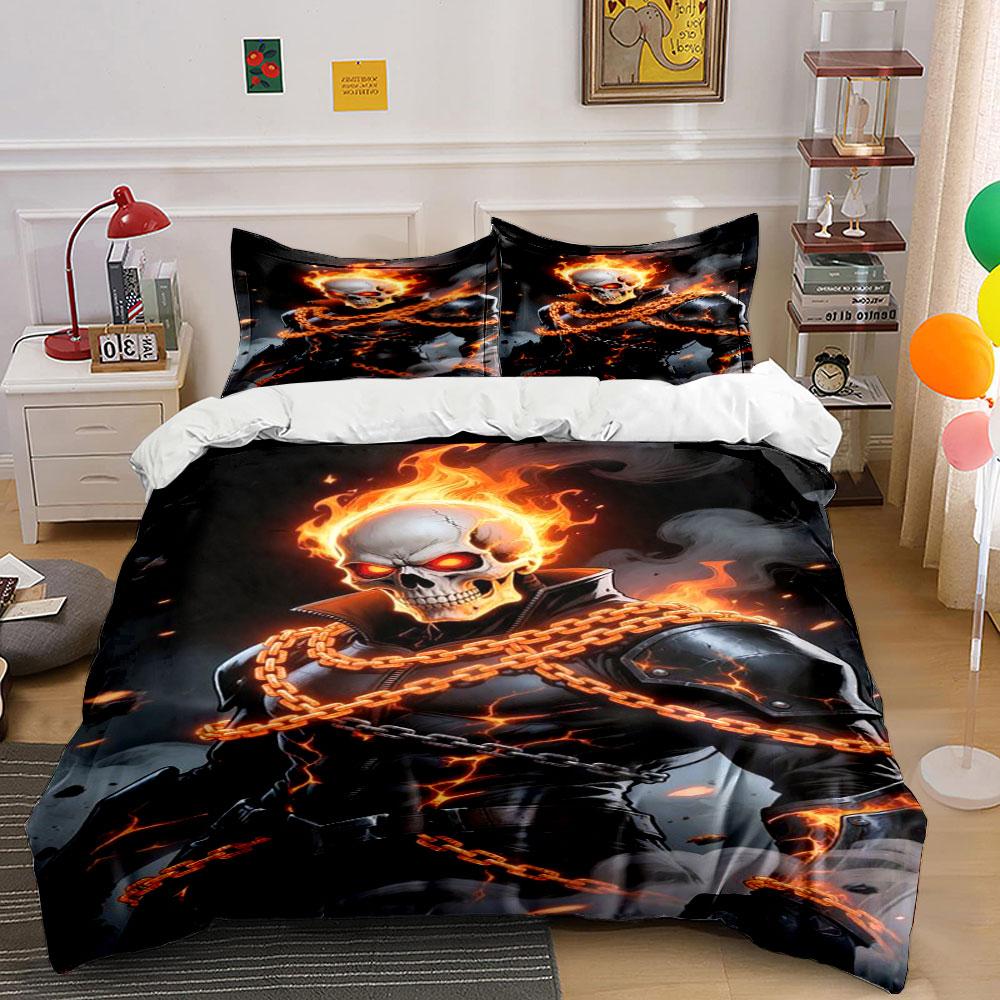 

Flaming skull with chains. Bedding sets Duvet cover sets Duvet covers Pillowcases(1 * Duvet Cover 2 * Pillowcases, without duvet insert) 135x200cm