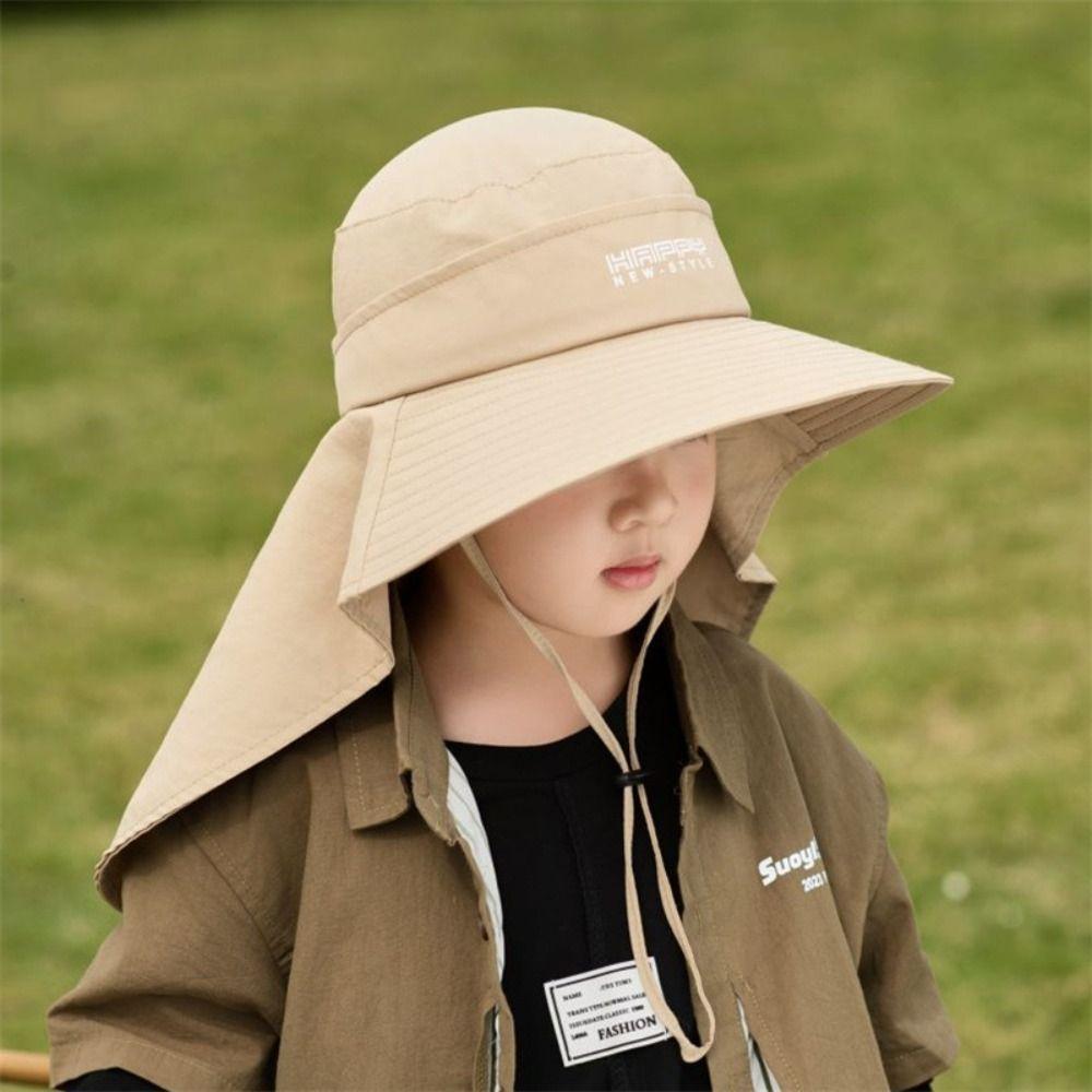Large Brim Hat Children's Thin Bucket Hat With Cape Beach Hat New Sun Hat