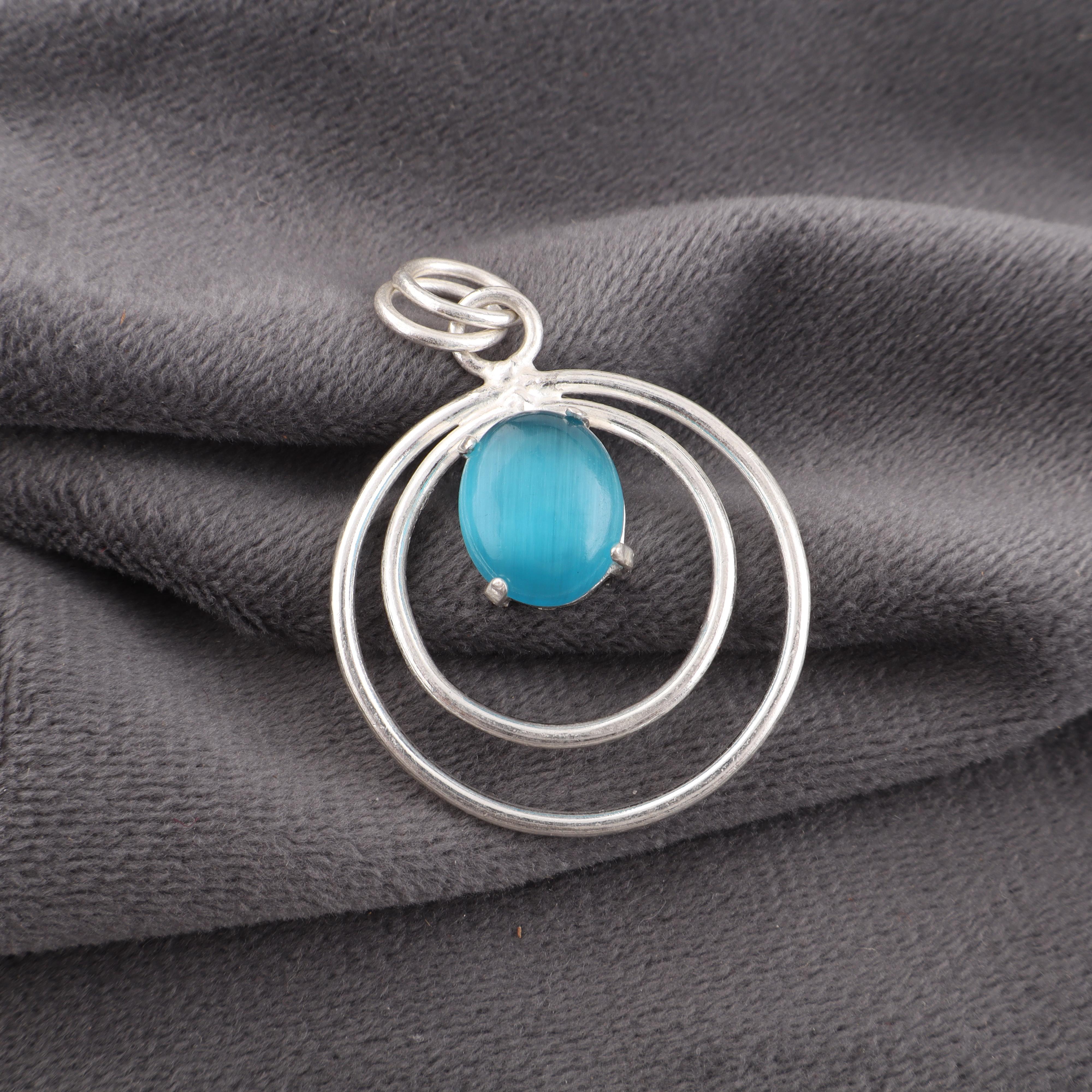 

Кулон из камня «кошачий глаз» синего цвета, ювелирное изделие-кулон из стерлингового серебра 925 пробы, кулон ручной работы, подарок для женщин 1.65 Inches синий