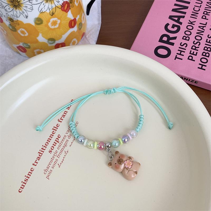 Brățară drăguță cu capibara din desene animate pentru femei, fete, țesătură manuală Kawaii, frânghie de mână, dulci, cu margele, bijuterii, accesorii, cadouri