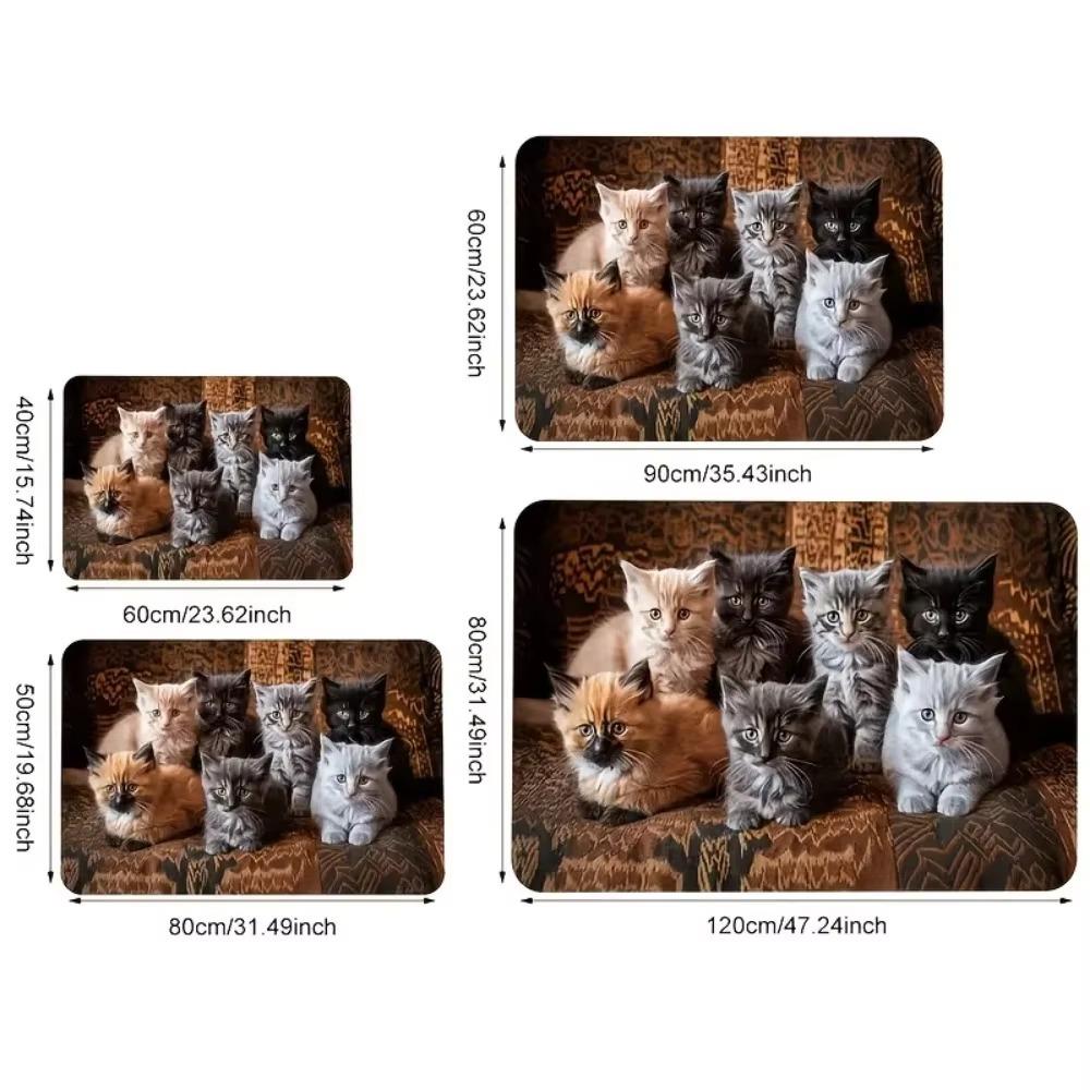 Five Cats Pattern Rectangle Doormat 2D Flat Print Non-Slip Machine Washable Floor Mat for Entryway Kitchen Home Room Decor