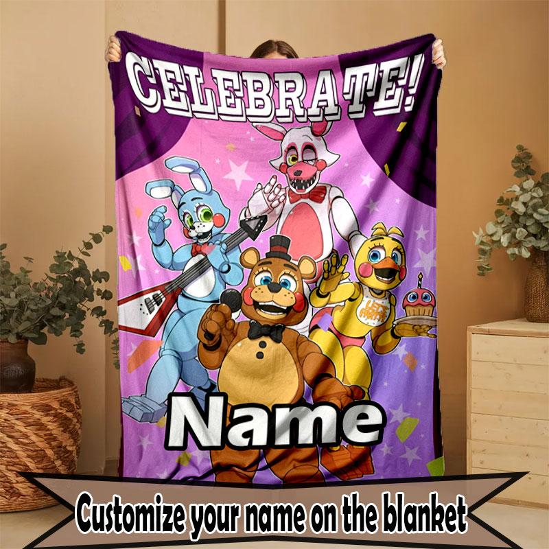 Custom Name Personalized Five Nights at Freddy's Print Blanket, Home Decor, Bedroom, Sofa, Camping, Couch, Gifts for Birthday Christmas