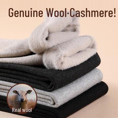 Men's High-Waist Cashmere Winter Fleece Pants - Slim Fit, Thick, Warm Wool & Women's Cotton Options Available