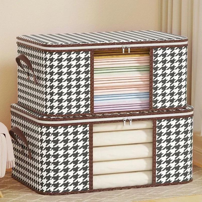 Boîte de rangement visible de grande capacité, organisateur portable de vêtements ménagers avec poignées, conteneur pliable et anti-poussière à fermeture éclair