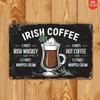 Vintage Irish Coffee Recipe Metal Wall Poster, Retro Bar Decor