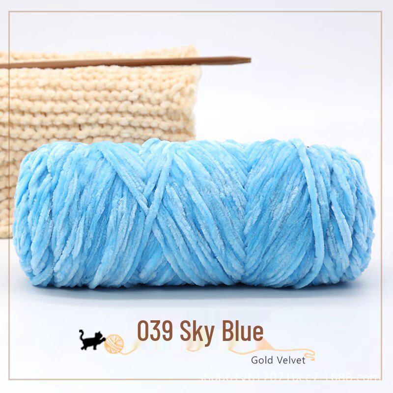 Golden Chenille Silk Velvet Yarn: Medium-Thick Polyester Yarn for Scarves, Glossy Velvet Crochet, and Wool Knitting Projects.