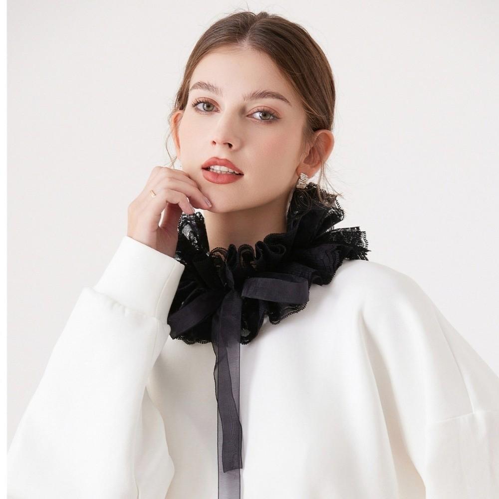 Lace Ruffled Shawl Detachable Front Tie White Ruffled Sleeve  Performance Accessories