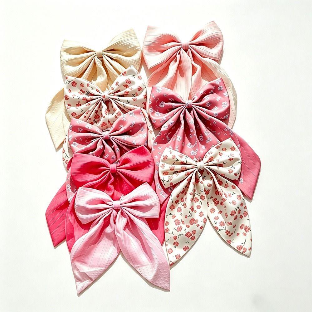 8Pcs Fabric Floral Print Bow Hair Clips Flower Ribbon Spring Clips Women Hair Styling