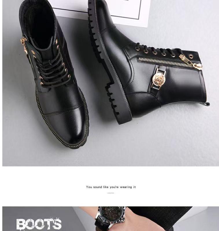 Stivali Martin da Uomo 2025 in Pelle Nera a Mezza Gamba, Vera Pelle, Resistenti all'Usura, con Zip