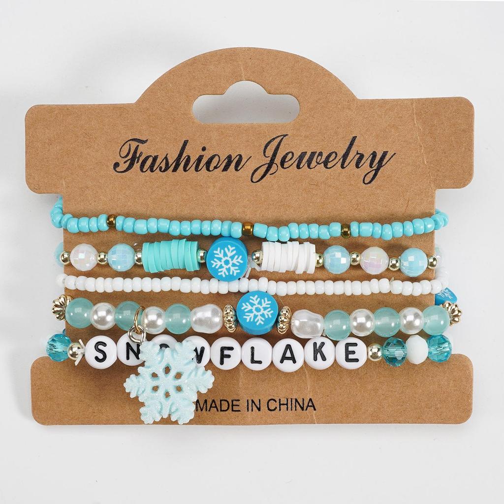 Christmas Festival Bracelet Set: Beaded Letters, Polymer Clay, Cute Cartoon Design for New Year Party