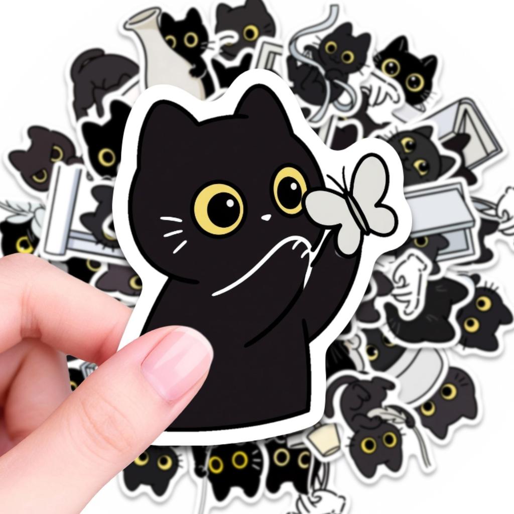 50Pcs/Set Funny Black Cats. Yellow Eyes Series 02 Stickers DIY Fashion Waterproof Doodle Decals Stickers