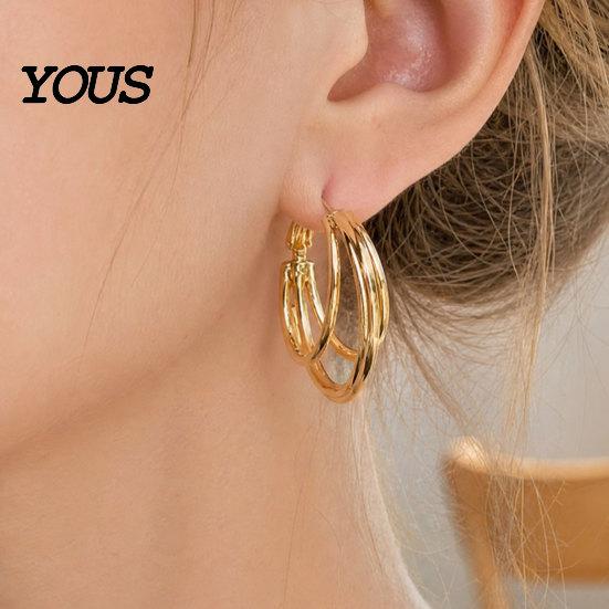 Earring 1 Pair Gold/Silver Hoop Earrings for Women, Chunky Casual And Formal Triple Split Earrings, Multi Statement Jewelry