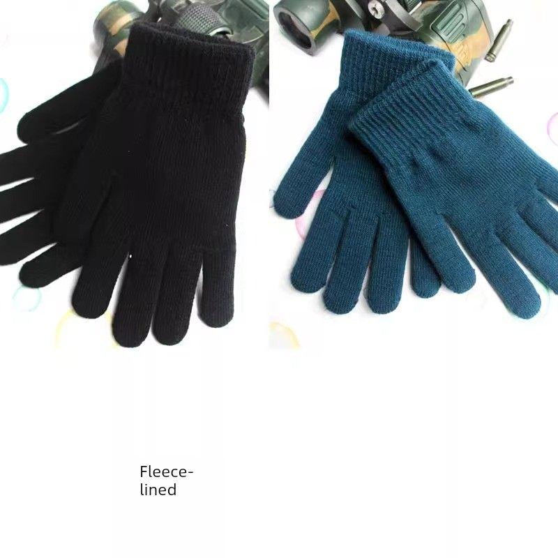 

Pure Color Knitting Gloves Men and Women Autumn and Winter Heattech Stretch Fleece Wool Finger Student Riding Cold-Proof Gloves Black + Blue two pairs of Fleece-lined One size
