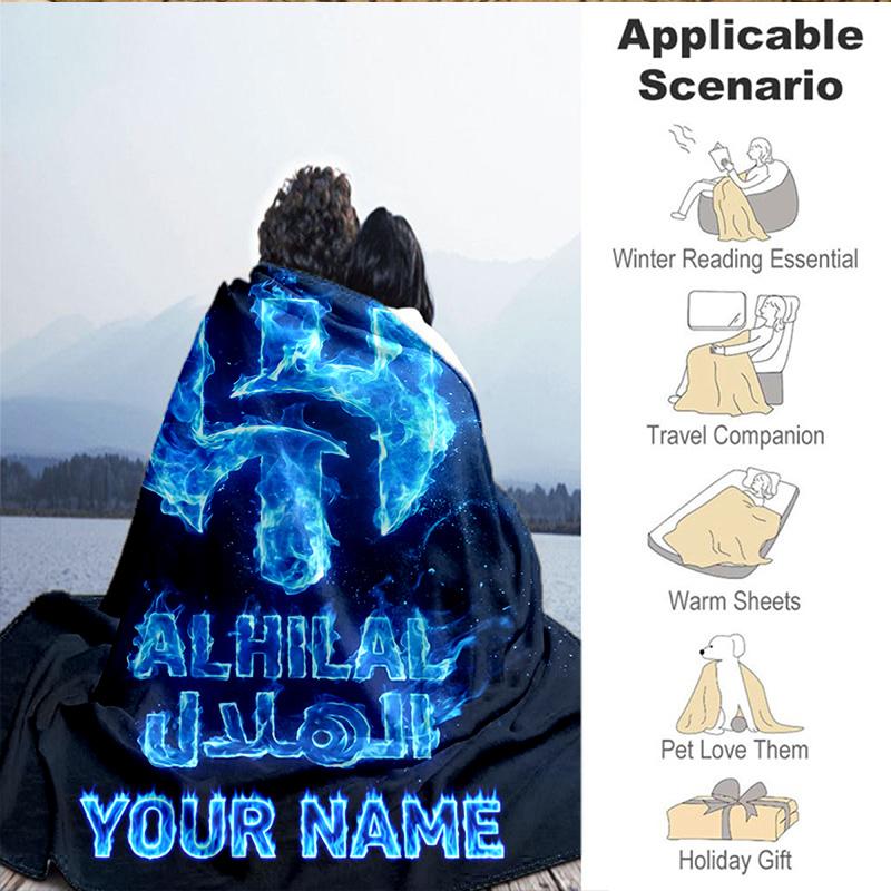 1PC Custom Name Blanket Al Hilal Emblem Design Flannel Blankets Patterns Throw Blanket All-Season Soft Gift for Couch, Bed, Camping, Birthday Gifts