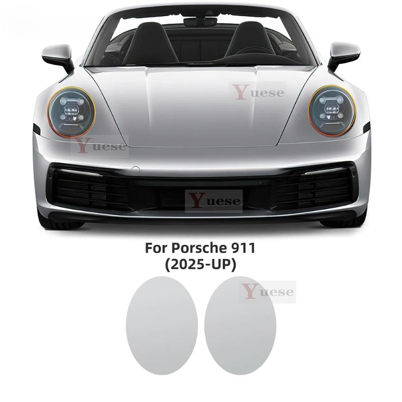 

Для Porsche 911 2025 2 шт. Прозрачная или дымчато-черная защитная пленка на фары автомобиля Наклейка из ТПУ прозрачный