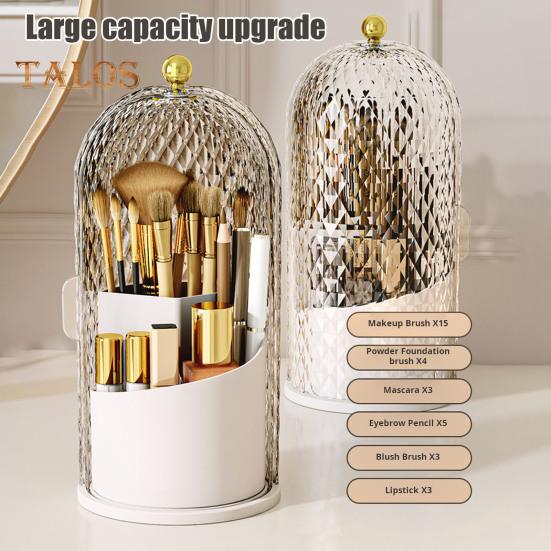 Toothbrush Holder with Cover Cosmetic Storage Box Organizer Dustproof 360-Degree Rotating Toothbrush Makeup Brush Holder