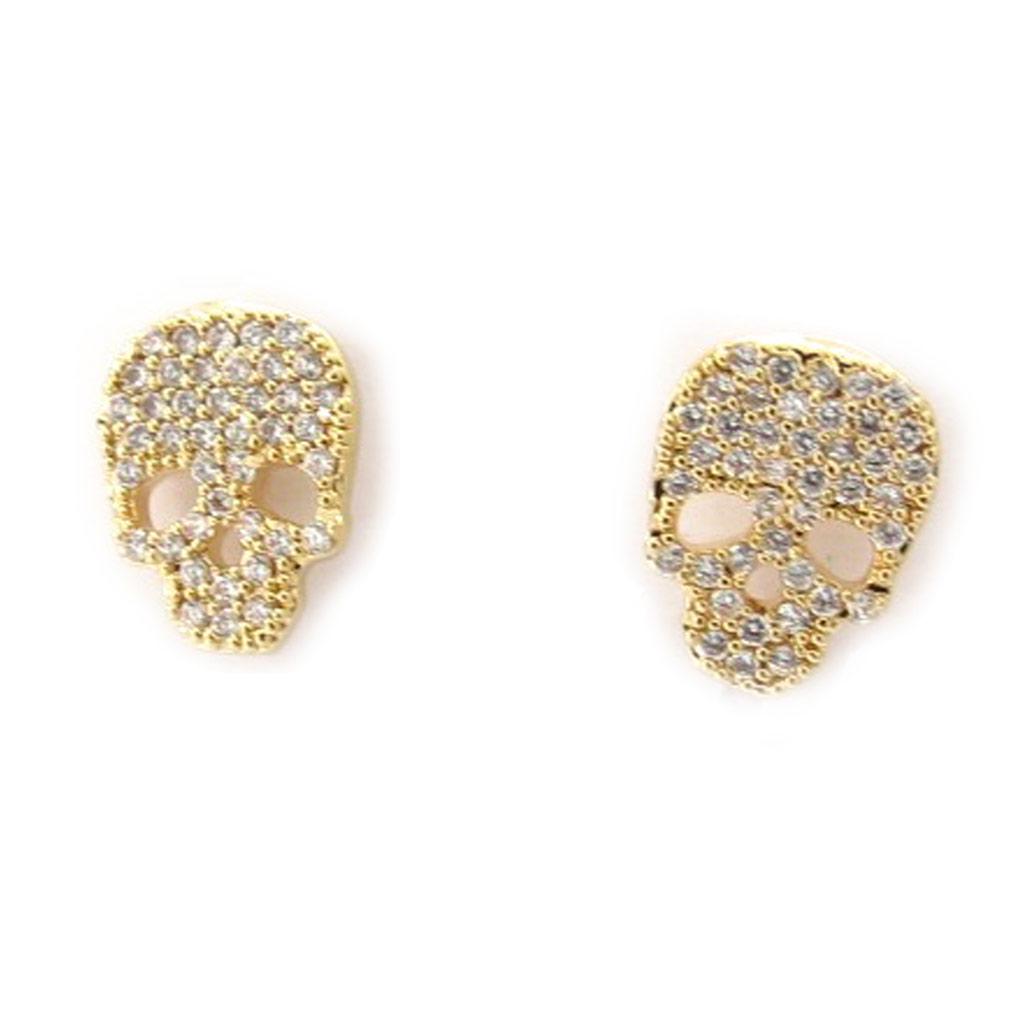 Les Trésors De Lily [K6651] - Gold Plated 'Skull' Earrings White Gold - 7x10 Mm