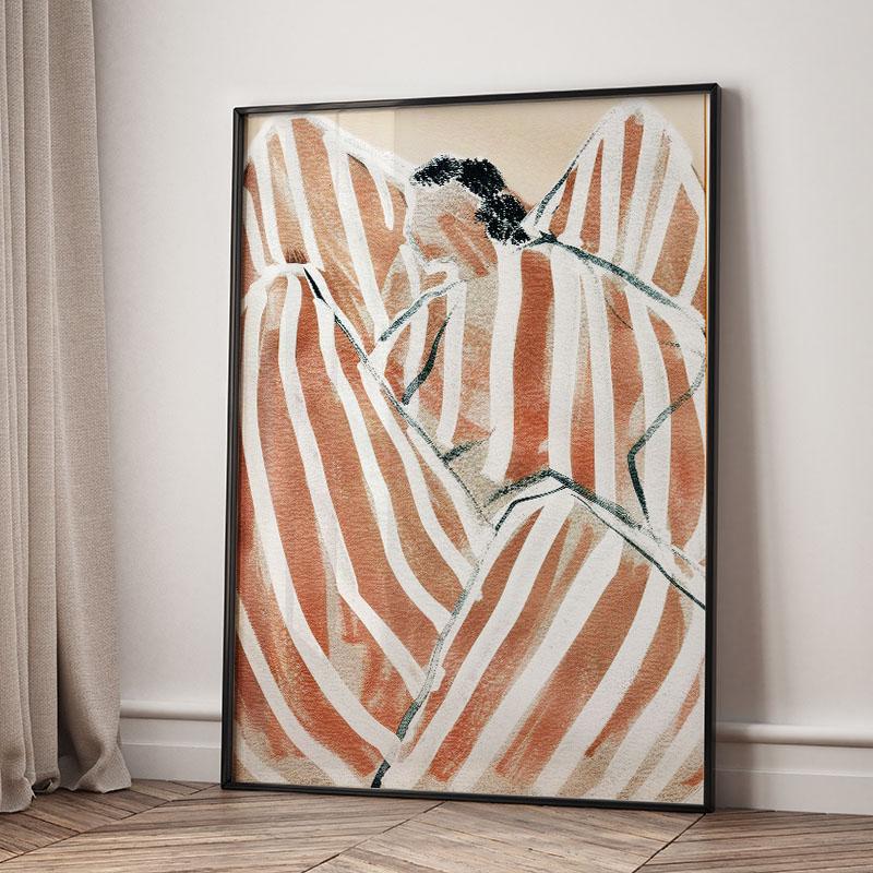 Striped Girl Book Vase Flower Wall Art Canvas Painting Abstract Posters And Prints Hotel Bar Wall Pictures For Living Room Decor
