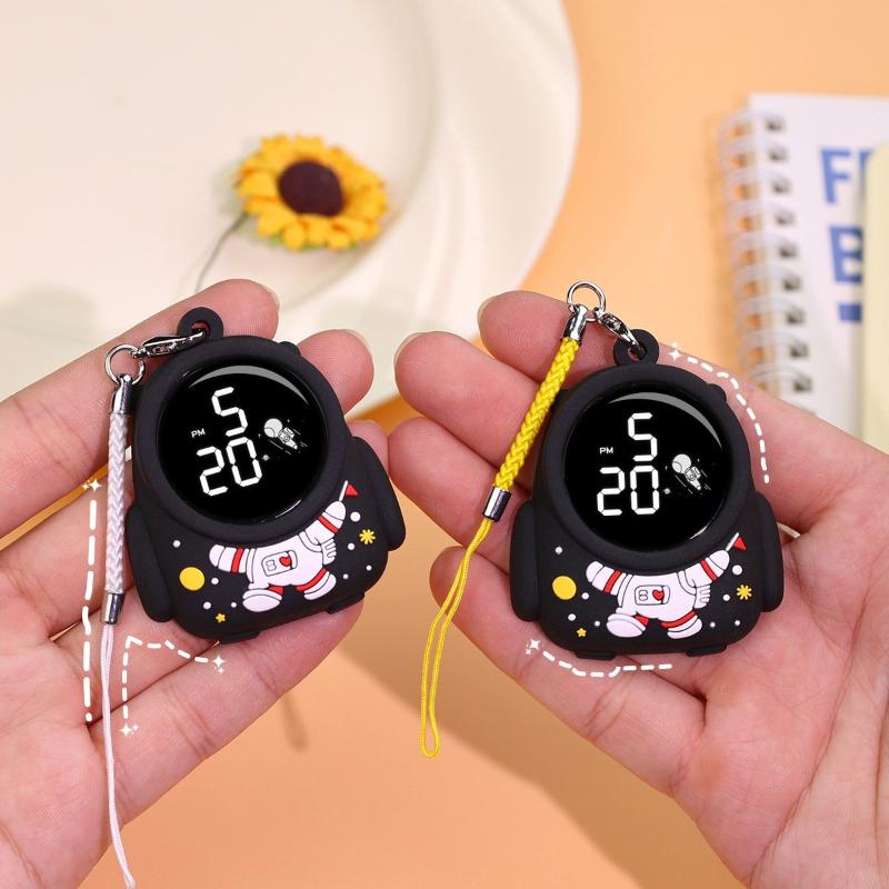 Cute Cartoon LED Digital Electronic Watch Night Light Keychain Pocket Watch Creative Mini Hanging Watches Students Gifts