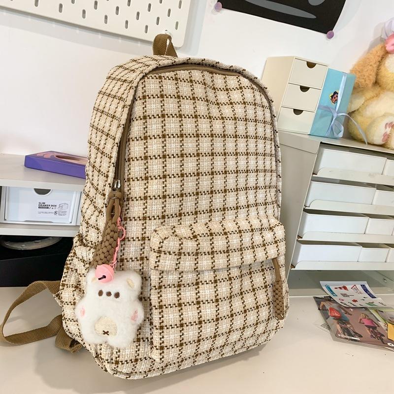 Small Fresh Girl Ins Wind Korean Junior High School Students Large Capacity Backpack Simple Middle School Students Plaid Backpack.