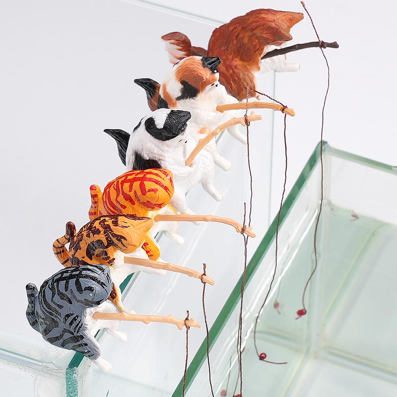 10Pcs Animal Cat Fish Tank Decoration Landscaping Hangable Decors Landscape Aquatic Pet Fishtank Ornament Desktop Accessories
