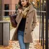 Casaco de Lã Feminino Outono Inverno Retrô Slim Fit Longo Trench Coat