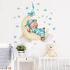 Cartoon Sleepy Bear In Pajamas with Moon Wall Stickers, Self-Adhesive Decor for Kids Room Bedroom Kindergarten Wall Decoration