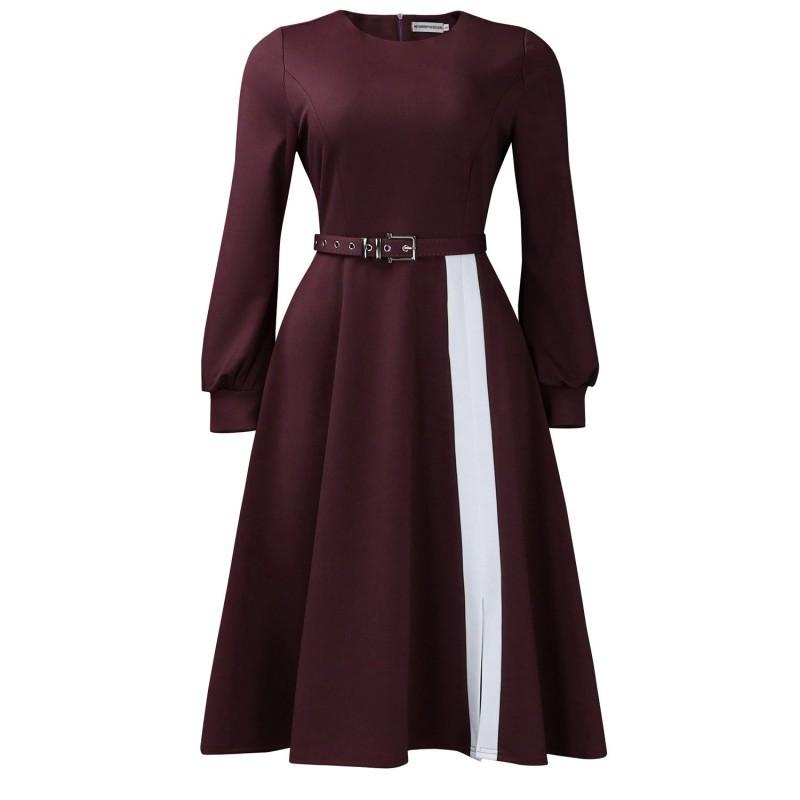 

Women s Clothes New Long-sleeved Round Neck Solid Color High Waist Elegant Color-matched African Large Size Dress XXXL