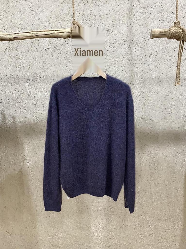 Women’s High-End Plush Wool-Cashmere V-Neck Sweater - Seamless, Soft, Stitched Knit Top