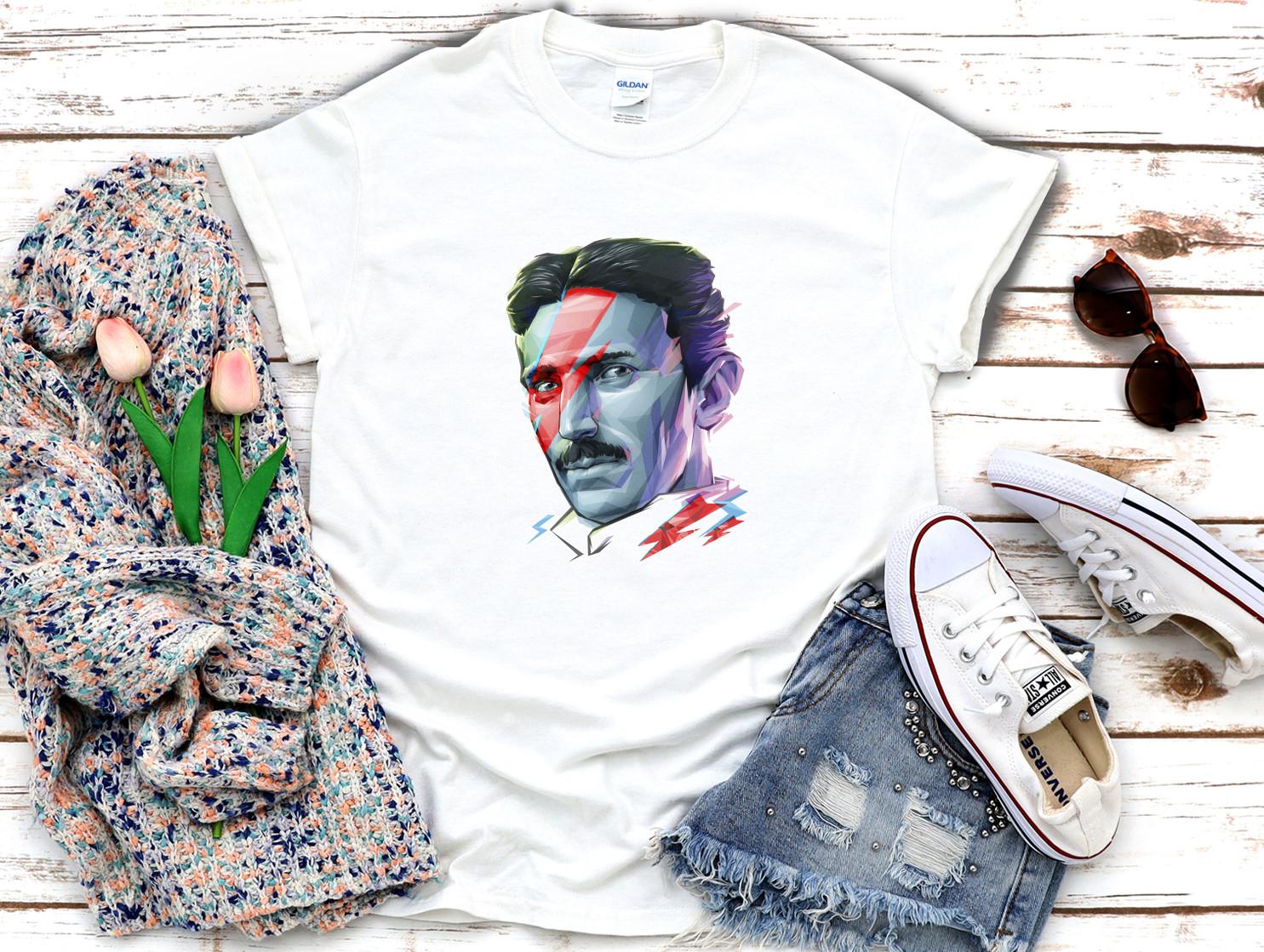 26 Nikola Tesla mosaic style Lightning David Bowie short sleeve Woman T-Shirt G028 Unisex T-Shirt M
