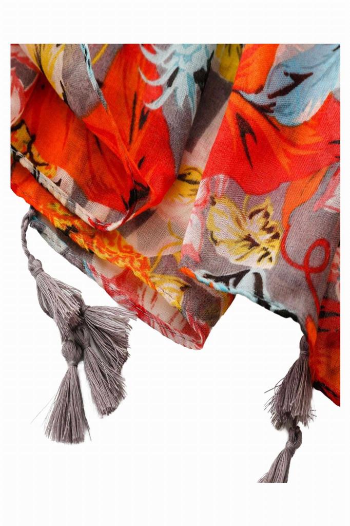 Colorful Tropical Scarf with Pineapple and Flower Pattern 180X90 - Cotton with Viscose