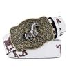 American Western Denim Vintage Carved Buckle Belt Men And Women Animal Pattern Belt Men'S Personality Ethnic Style