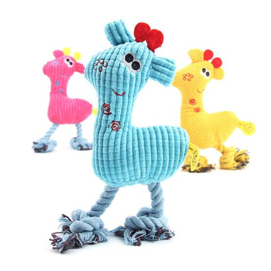 3 Pcs Squeaky Plush Dog Toy Stuffed Little Deer Shape Dog Chew Toys with Rope Ball Knot for Puppy Teething Training Boredom Relief