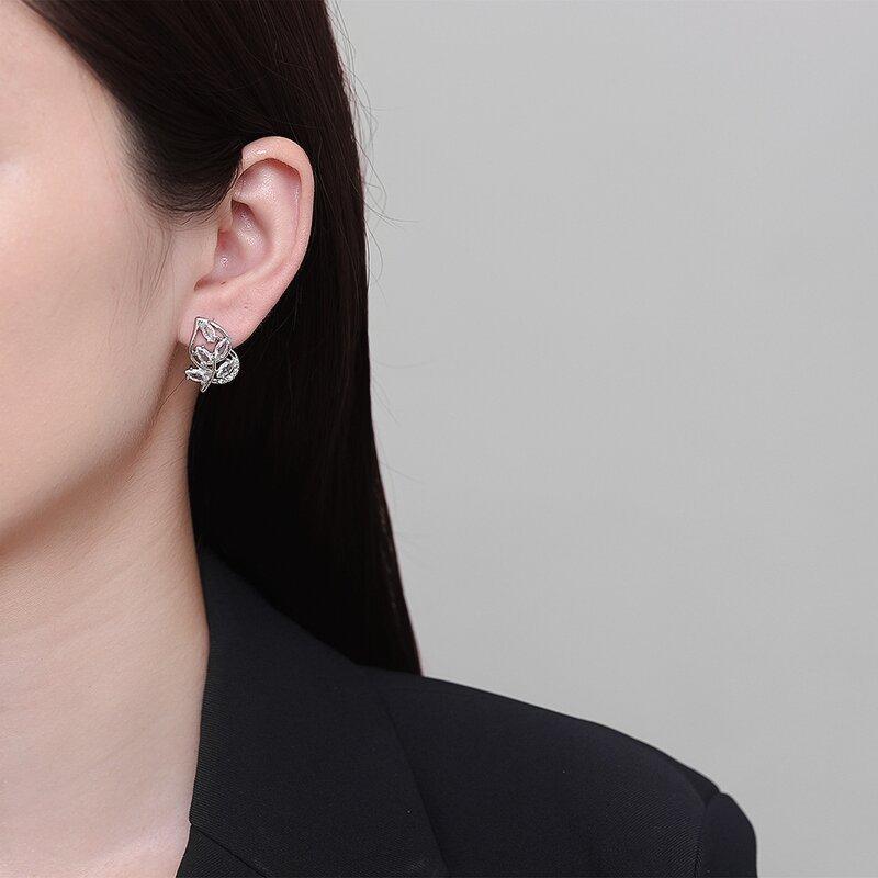 Micro-Set U-Shaped Zircon Ear Buckle Fashionable Leaf Diamond-Set Earrings, Earrings, Middle Eastern Earrings.
