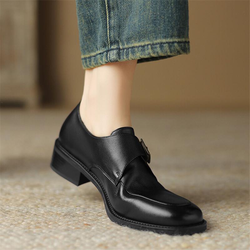 Fashion 2024 Spring Women Shoes Round Toe Chunky Heel Women Pumps Shoes for Women Genuine Leather Loafers Ladies Shoes Zaptos Mujer