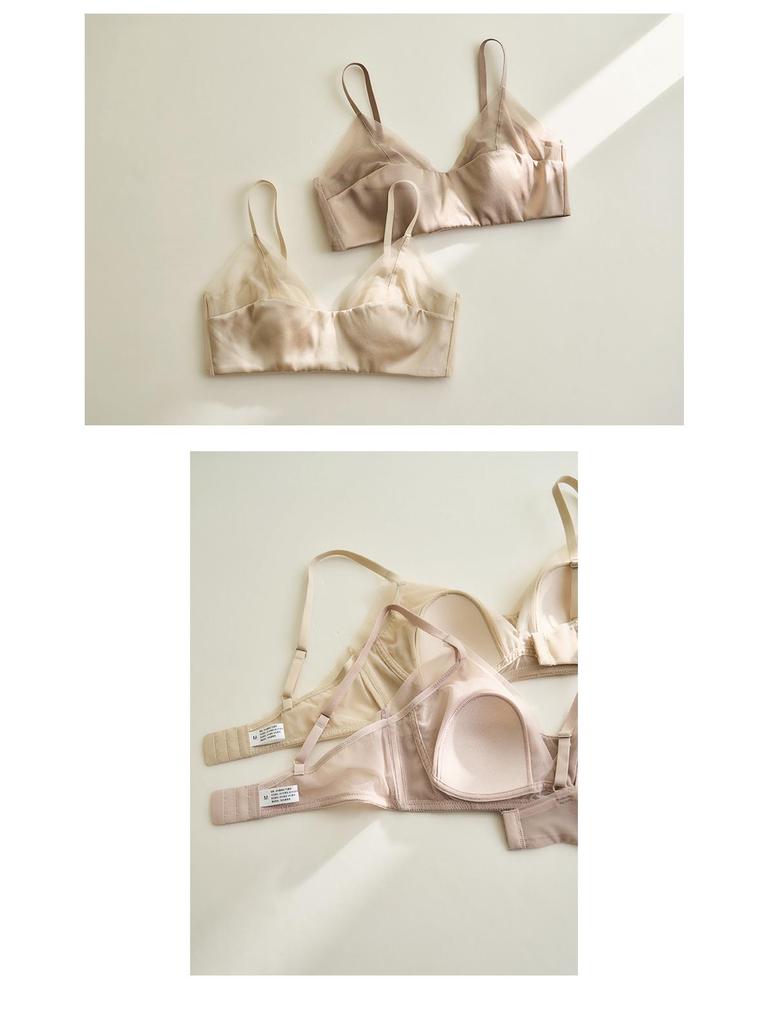 Reggiseno a Coppa con Orecchie di Coniglio, Intreccio in Rete di Raso di Seta - Senza Ferretto, Traspirante, Lingerie in Seta di Gelso Francese per Donna