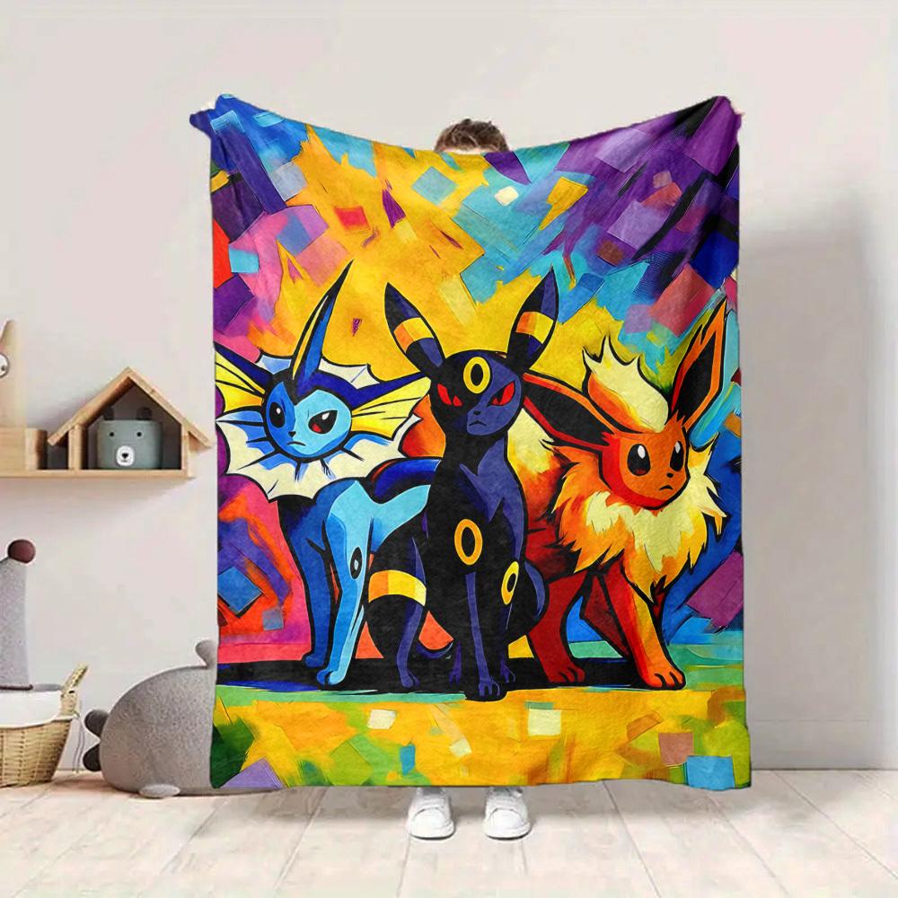 1pc Eevee Evolution Trio, Pokémon Blanket Lightweight Flannel Blanket Throw Blanket For Sofa, Bed, Travel, Camping, Livingroom, Office, Couch