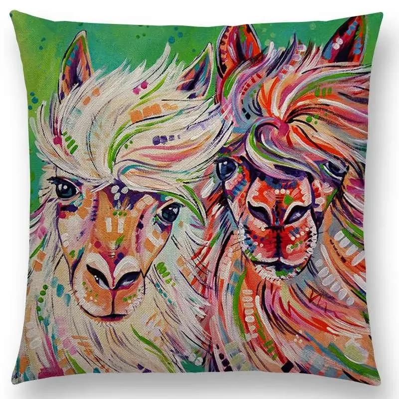 Oil Painting Animals ELK Cushion Cover Deer Lion Dogs Fox Bird Horse Sofa Throw Pillow Case